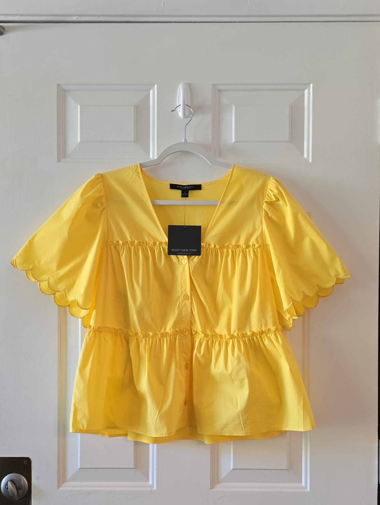 Marc New York Sunny Yellow Scalloped Flutter Peplum Blouse